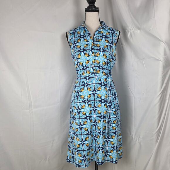 J.McLaughlin Dress Women XS Blue Sleeveless Belted A-Line Floral Geometric Print - Picture 3 of 9